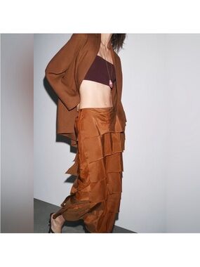 Zara Tiered Satin Midi Skirt